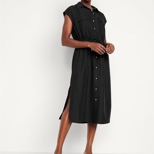 Women's Black Button-Down Midi Dress